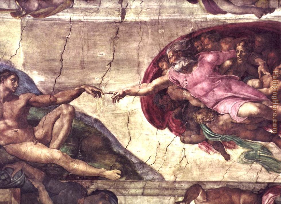 Creation of Adam detail painting - Michelangelo Buonarroti Creation of Adam detail art painting